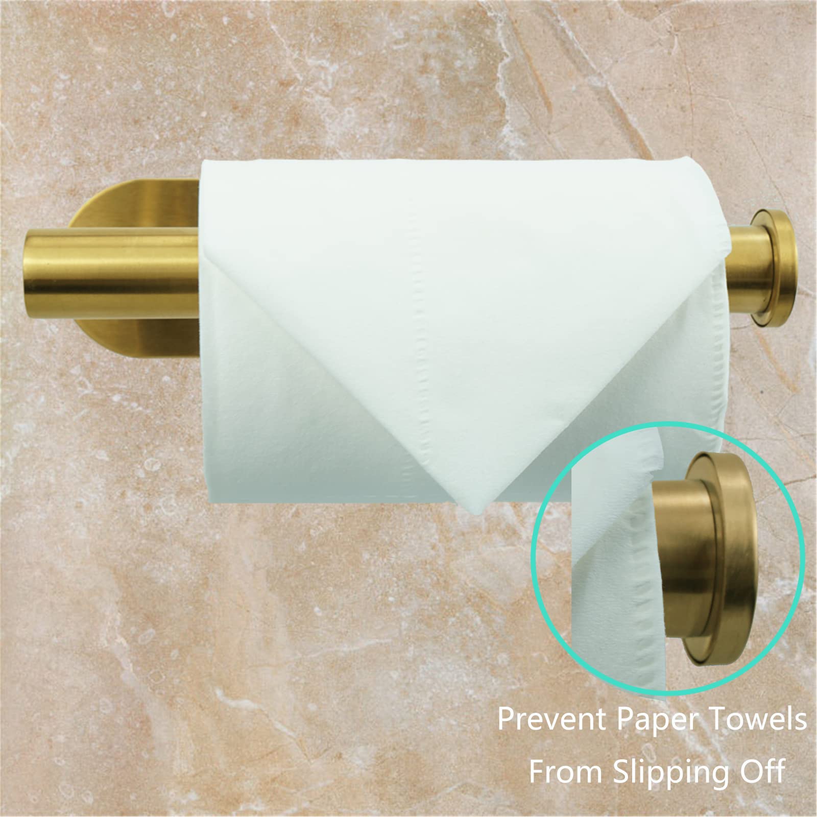 Self-Adhesive Stainless Steel Wall Mounted Toilet Paper Holder - Adhesive Mounting, No Drilling - Suitable for Bathroom, Kitchen, RV (Brushed Gold) — Amazon image 5