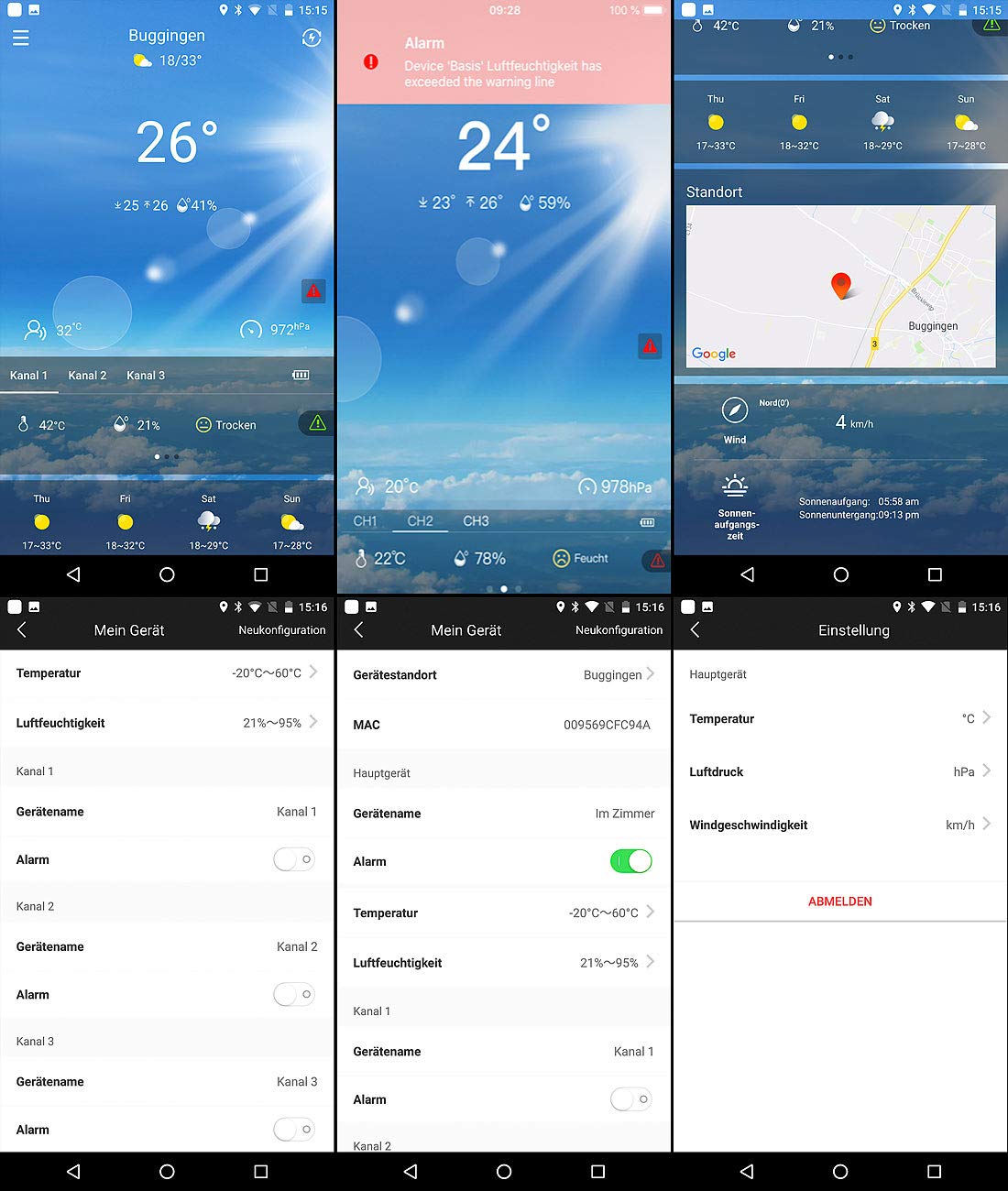 infactory WLAN Thermometer Outdoor: WLAN-Funk-Wetterstation mit 3 Außensensoren, Farbdisplay, Uhr und App (Thermometer Gewächshaus, Temperatursensor außen, iPad)