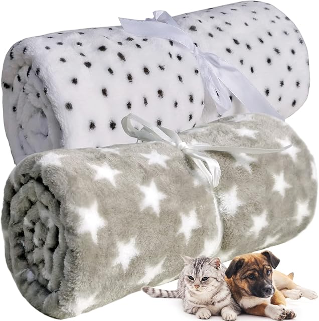 LeerKing 2 Packs Dog Blankets Soft Warm Pet Cat Bed Blanket Fleece Flannel Mattress Couch Sofa Crate for small medium large Puppy30"x 40" White&Gray