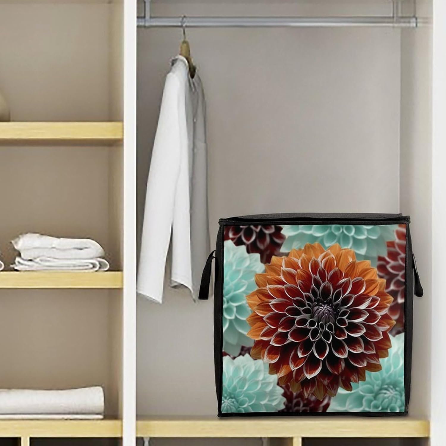 Quilt Storage Bag,Dahlia Flower Printed Large Foldable Storage Container Portable Travel Storage Bag for Blankets, Quilts, Clothes, Comforter, Bedding And Pillows