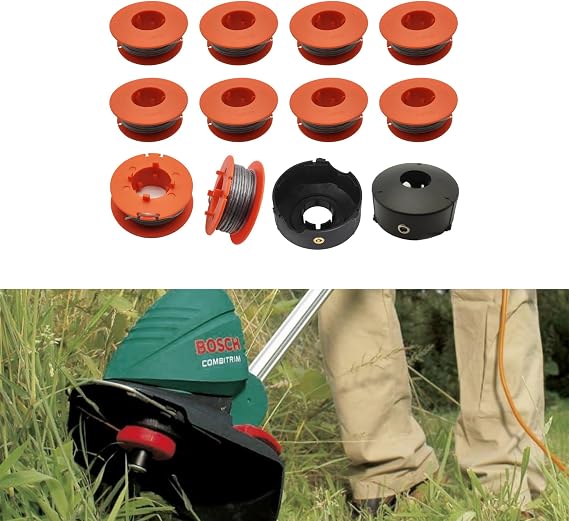 F016800175 Replacement Trimmer Spool For Bosch String Trimmer, 1.6mm x 8m Pro Tap Spool Compatible with Bosch Art 23 26 30 COMBITRIM 23 26 EASYTRIM Strimmer(10 Spools+2 caps)