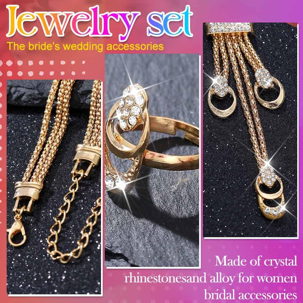 Aukmla Gold Jewelry Set Indian Necklace Earrings Bracelet Ring Sets Costume Necklaces for Women - Image 3