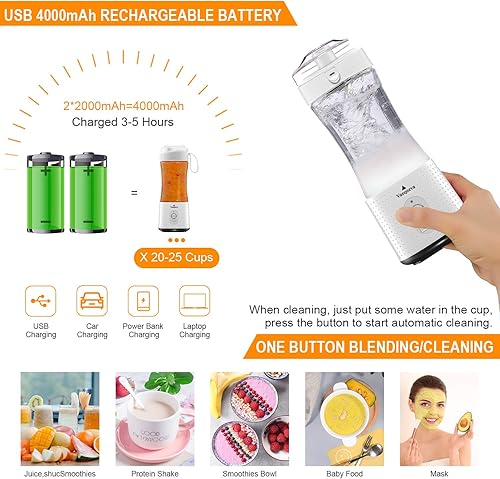 Miniatura 3 de Vaeqozva Batidora portátil USB recargable mezclador personal mini batidora de frutas para batidos, zumo de frutas, batido de proteínas, batidos