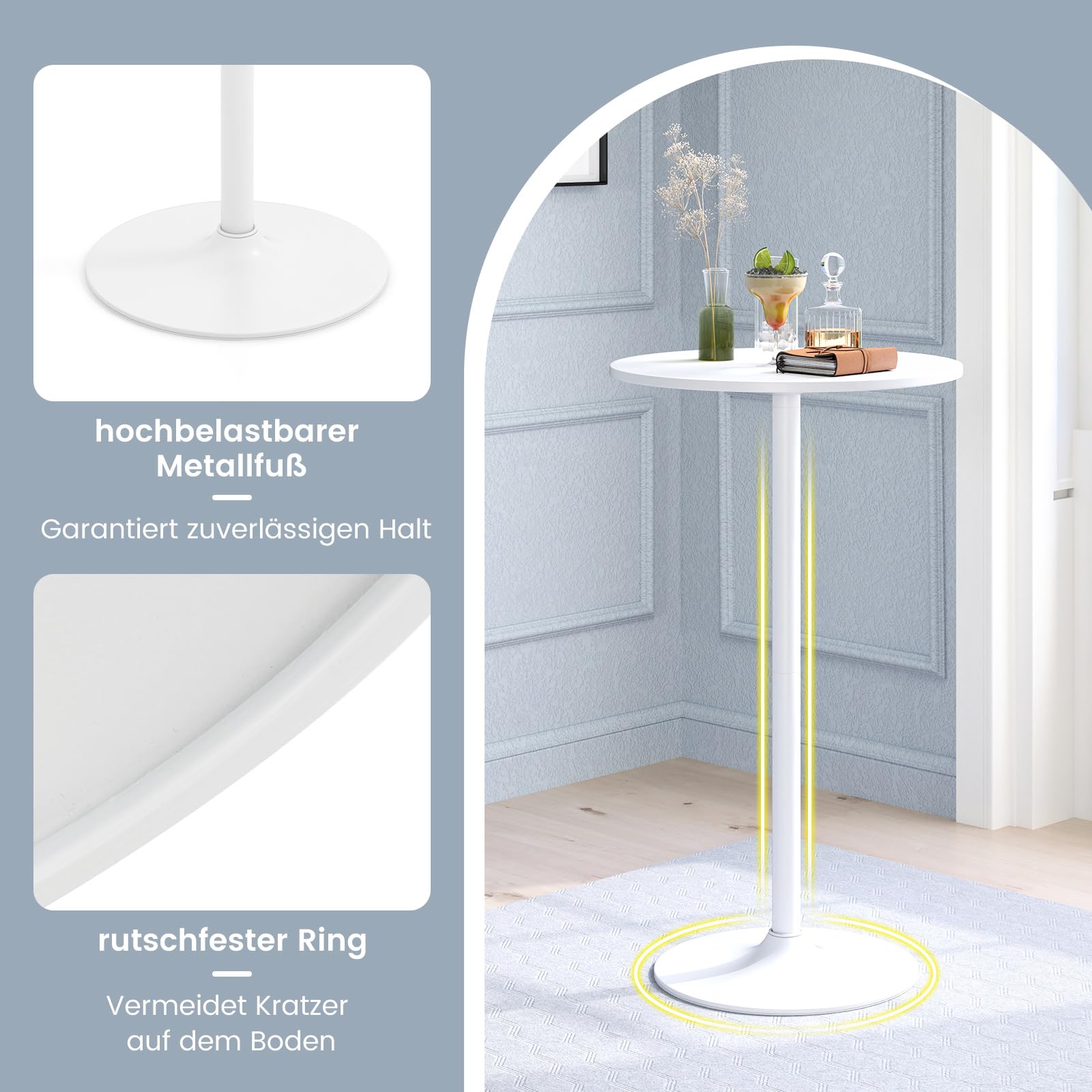 COSTWAY Stehtisch Ø 60 cm, 2 in 1 Bartisch & Esstisch höhenverstellbar 56/101,5 cm, Bistrotisch rund, Bartisch, Partytisch für Balkon, Club, Pub, Zuhause (Weiß,1)