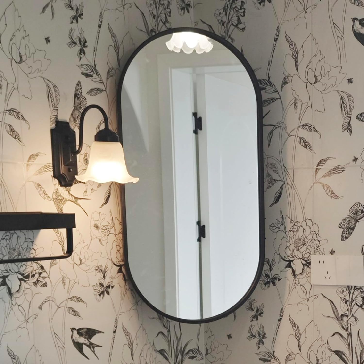 Wall Mounted Corner Mirror, Oval Bathroom Mirror with Aluminum Frame, HD, Explosion Proof, Swivel Corner Mirror with Bracket, Adjustable Angle,Black, Gold, White(Size:35x60cm,Color:Black)
