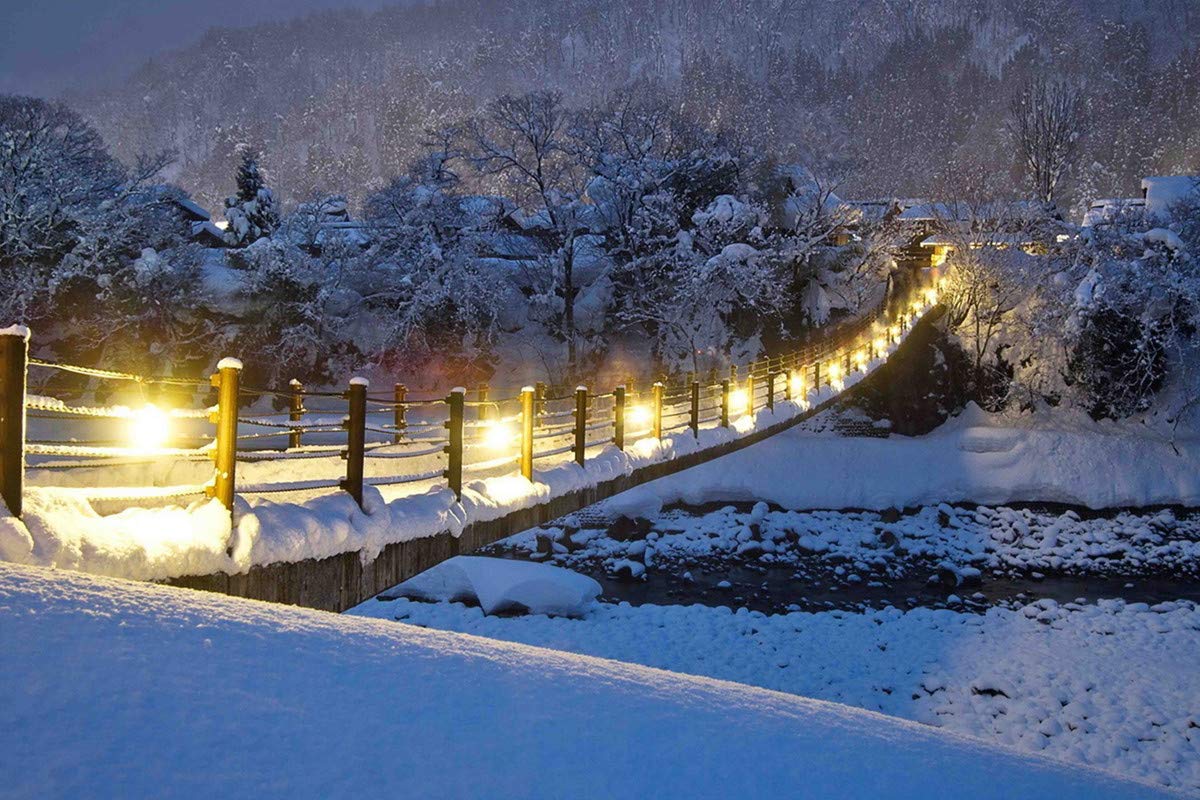 Winter Season Scenery Sticker Poster|Nature Poster|Poster for Kitchen Area/Living Area/Office/Cafe|Wall Poster|Sticker Poster|Night Snow Fall Poster|Decorative Wall Poster-Self Adhesive Paper Poster