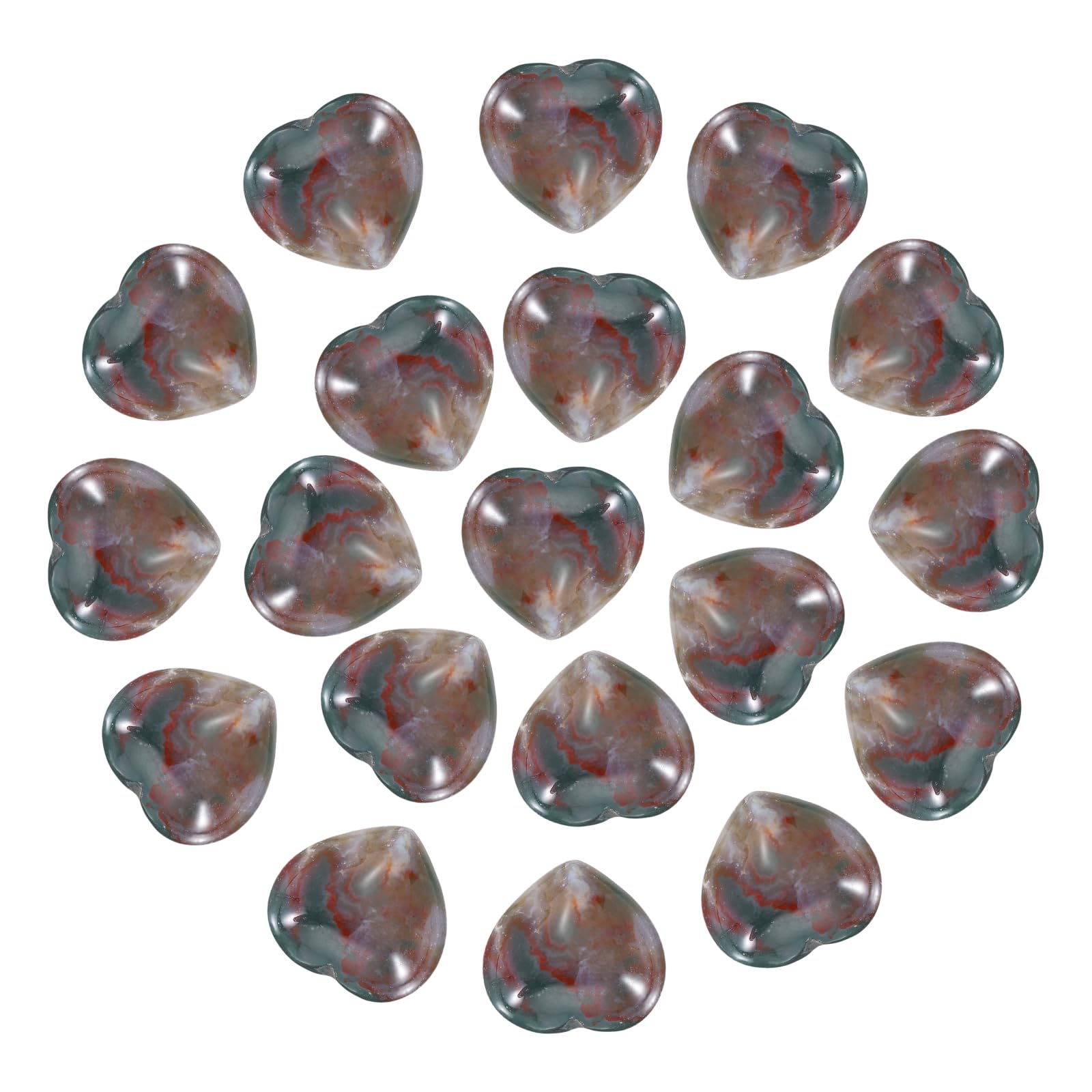 Piedras de la ansiedad grabadas de ágata musgo, gemas naturales en forma de corazón 7