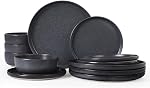 Richmount Milkyway Plates and Bowls Set, 12 Pieces Dinnerware Sets, Reactive Glaze Dish Set, Stoneware Dishes Set for 4, Matte Dark Charcoal