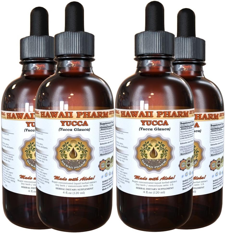 Yucca Liquid Extract, Yucca (Yucca Glauca) Tincture, Herbal Supplement, Hawaii Pharm, Made in USA, 2x4 fl.oz