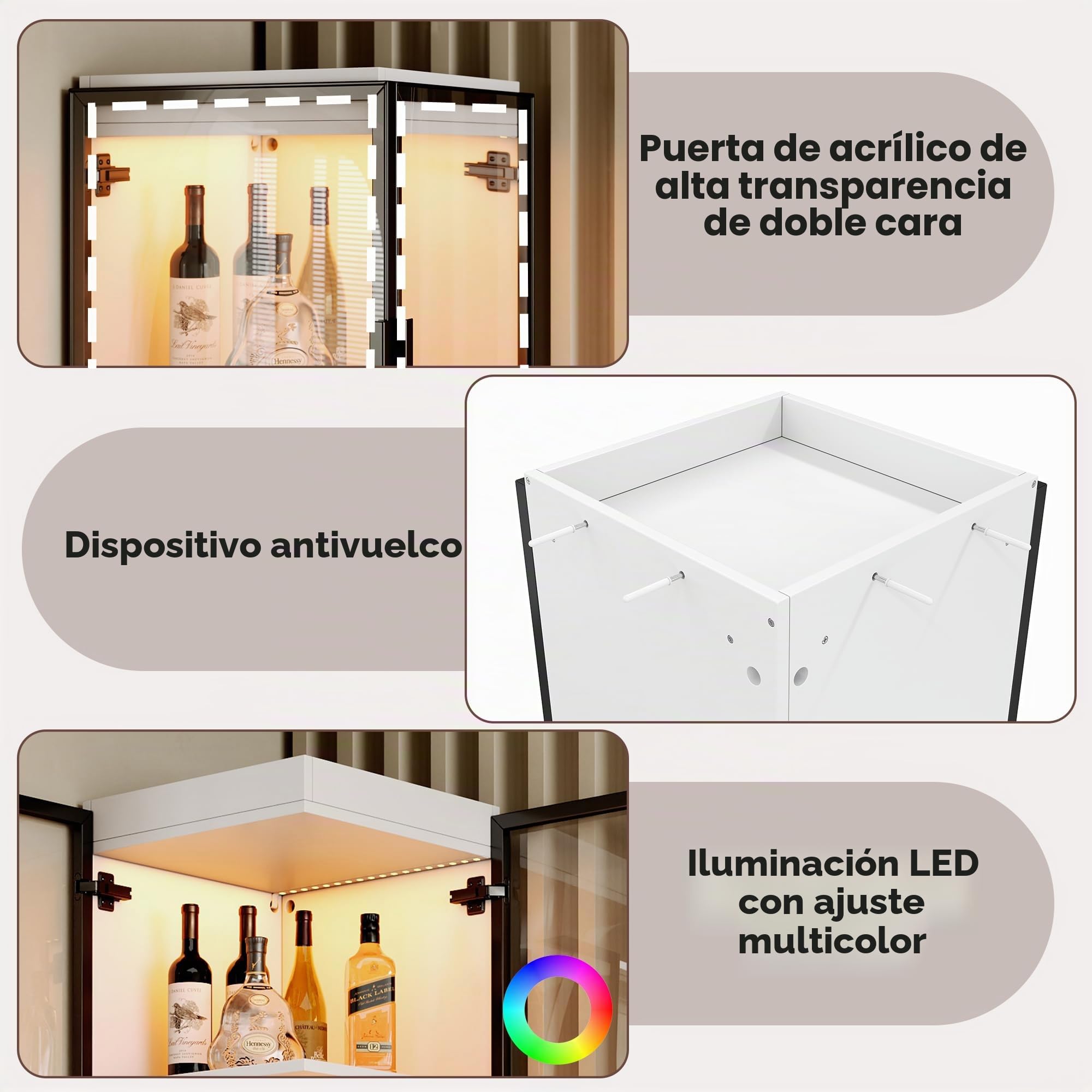 Vitrina estrecha de 170 cm de alto – con cinco estantes e iluminación LED – vitrina acrílica transparente independiente con doble puerta para una visión panorámica – adecuado para la presentación en