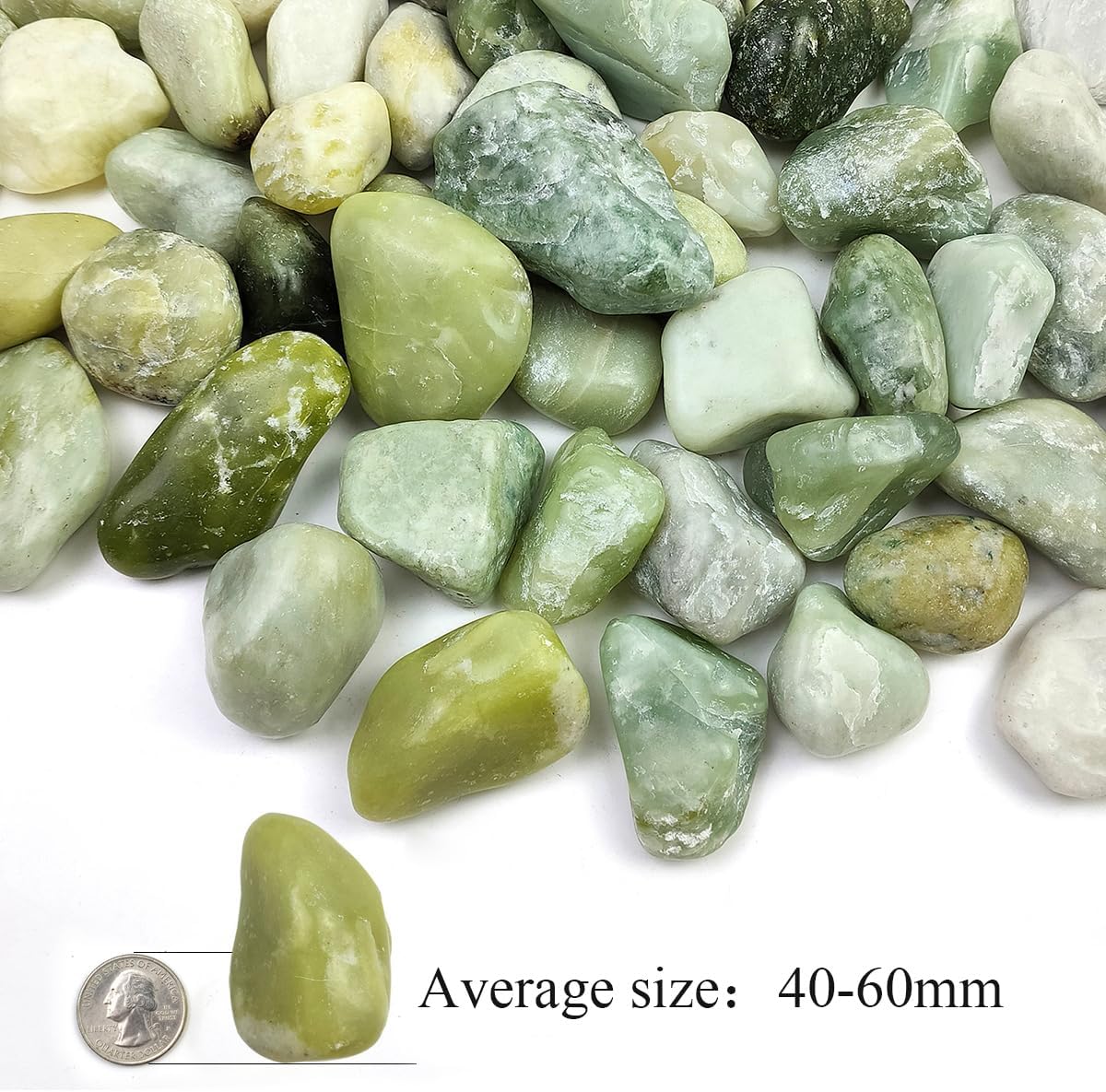 10LB Succulent Jade Pebbles for Landscaping, 1.2-2 Inch Natural Polished Stones, River Rocks for Vase, Flowerpot, Indoor and Garden Decoration