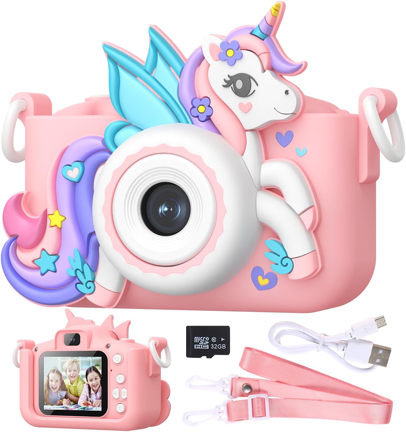Kids Camera for Ages 4-10, Purple Selfie Camera with 32GB Card & Games – Christmas Birthday Gift for Girls Boys, 48MP HD Toddler Camera with Dual Lens, Shockproof Case Included