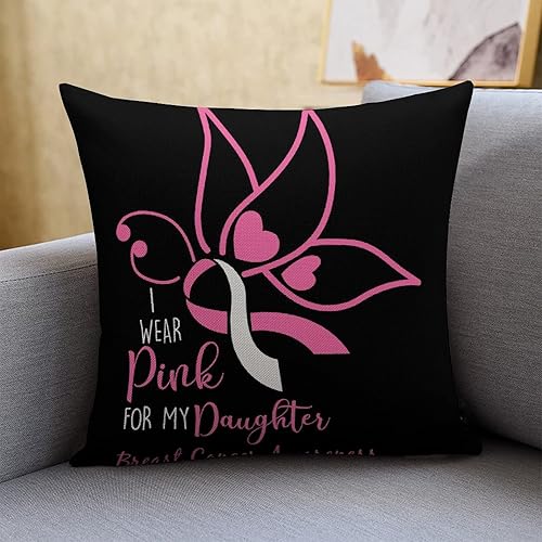 Fundas de almohada para concientización sobre el cáncer de mama, 18 x 18 pulgadas, cinta rosa, almohadas y fundas de almohada con cremallera, fundas