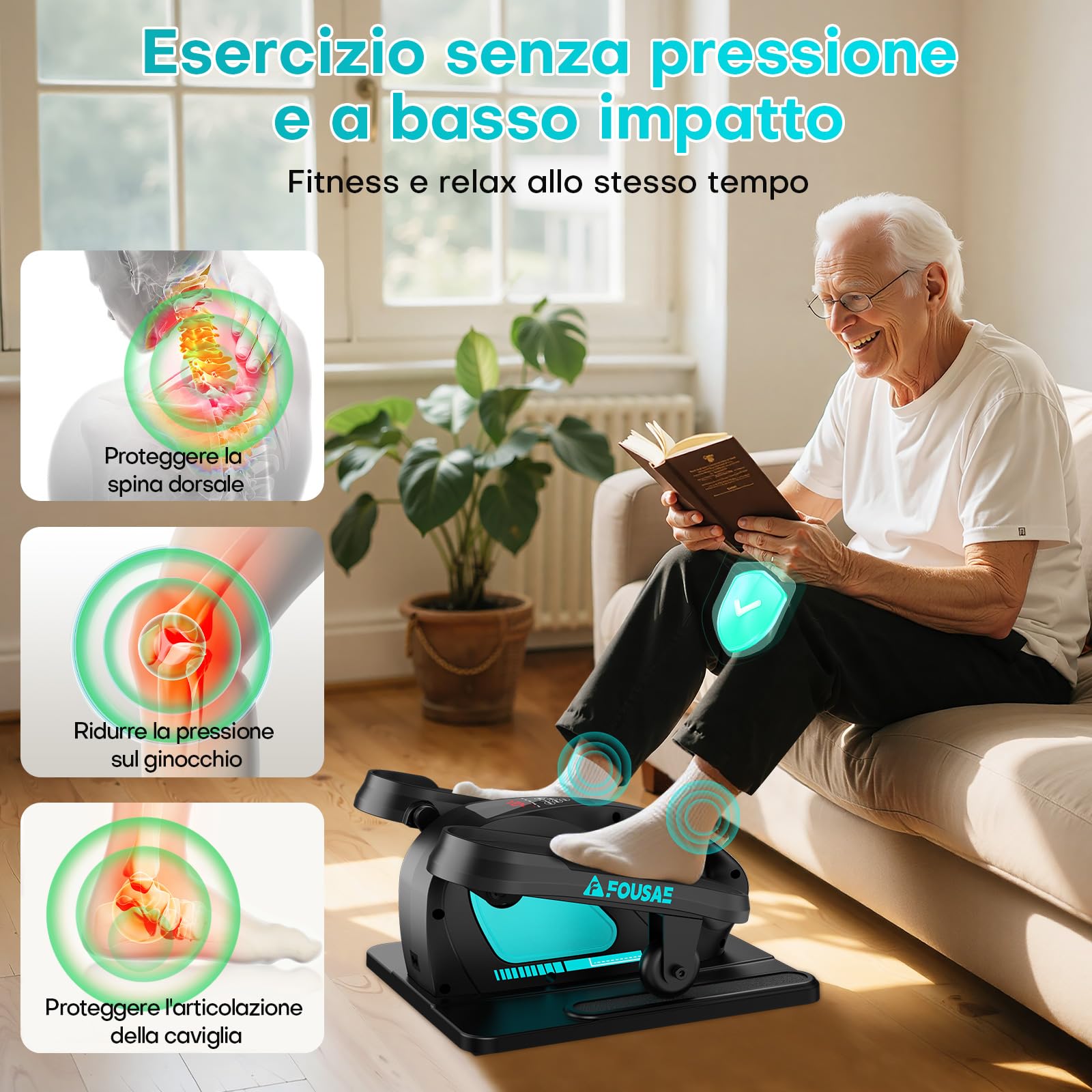 FOUSAE Ellittica Elettrico, 2 in 1 Pedaliera Elettrica con 15 velocità Regolabili e 3 modalità Automatiche, Cross Trainer da Seduti con Telecomando, Pedaliera per Anziani Silenzioso e Portatile