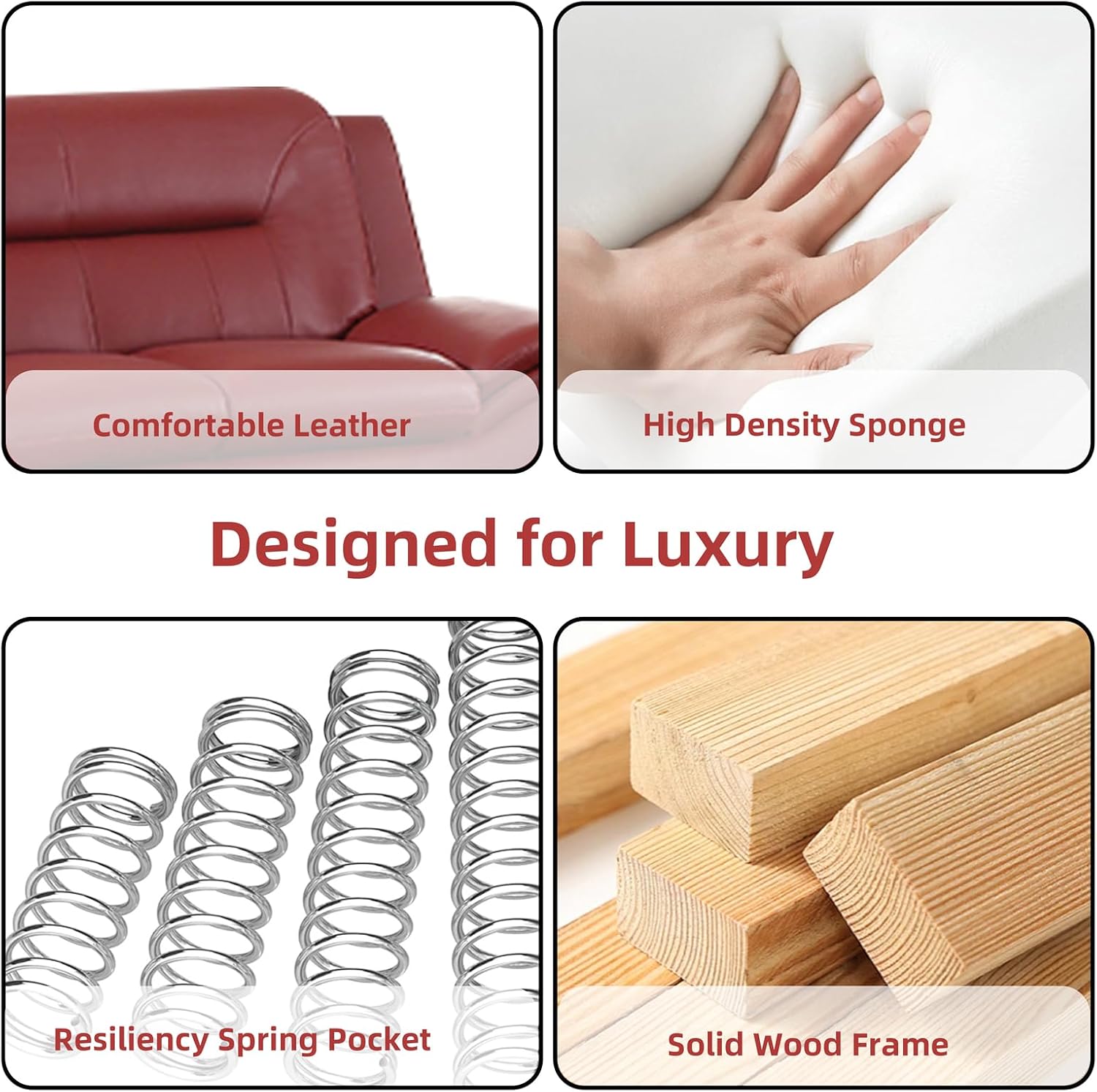Leather Sectional Couch, Living Room Furniture, 3 - Piece Couch Set, Faux Leather Modern Sectional Sofa Loveseat Chair Set with Sturdy Legs for Living Room/Bedroom/Office,Red