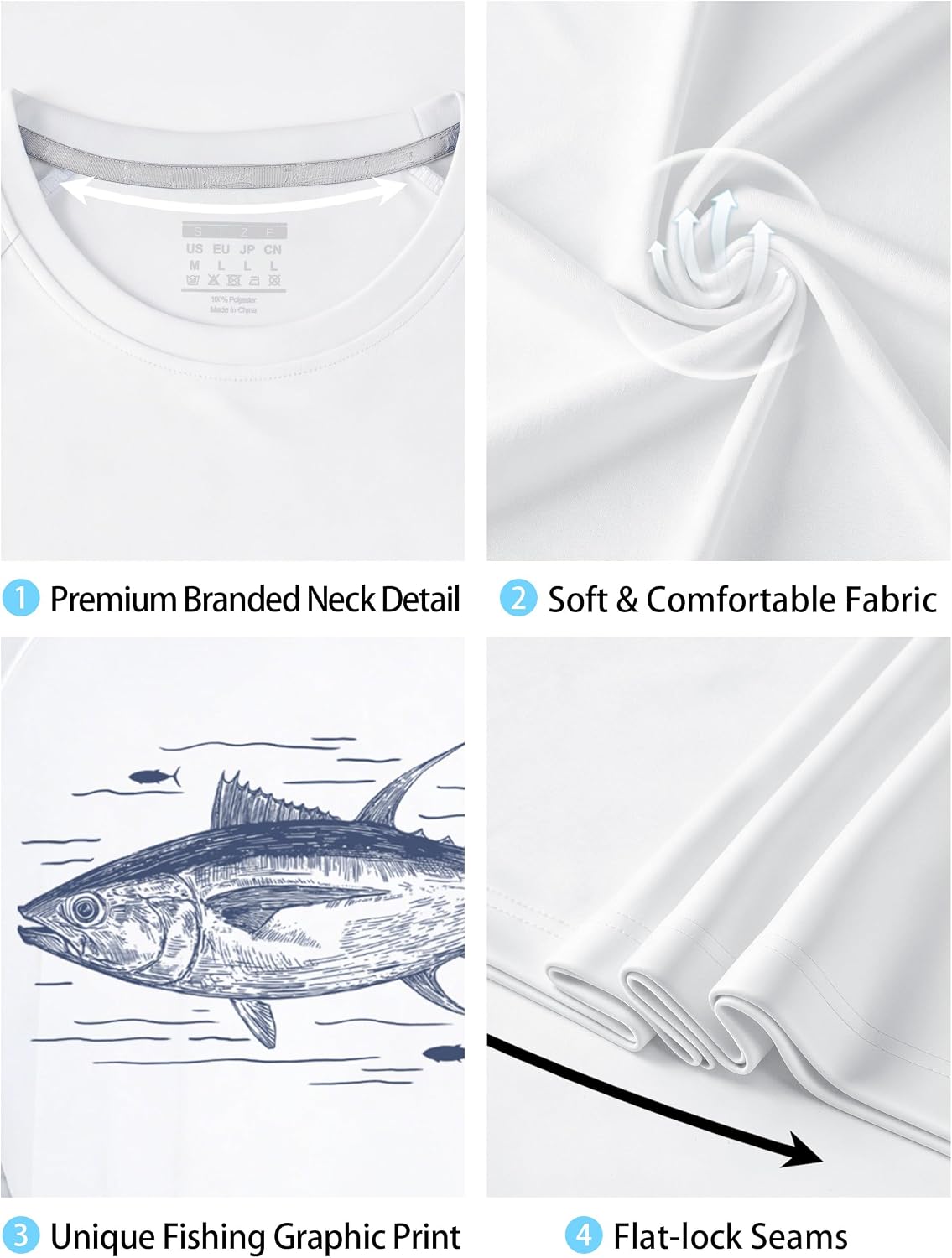 Men's UPF 50+ Fishing Shirt, Long Sleeve UV Protection Sun Shirts, Lightweight Quick Dry Graphic Tee for Running