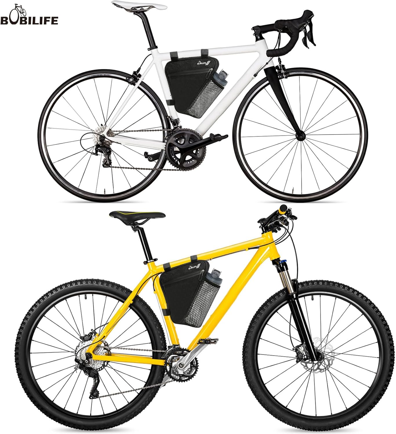 Bike Triangle Frame Bag with Bottle/Mini Speaker Holder - Bicycle Cycling Storage Triangle Top Tube Front Pouch Saddle Bag for Road and Mountain Bikes (W/Tritan Bottle)