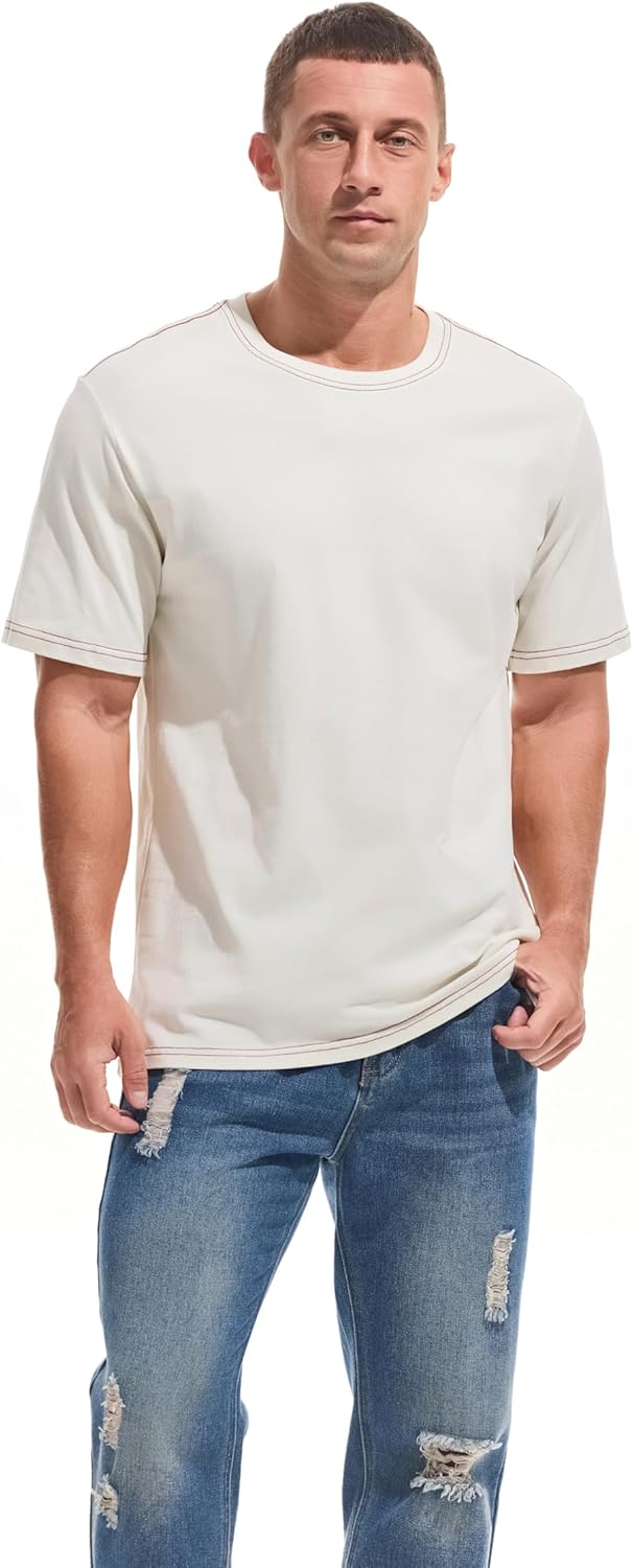 VEIISAR Men's Heavy Weight Crew Neck T-Shirt - Mens Premium 100 Cotton Thick Tees Pre Shrunk - Image 2