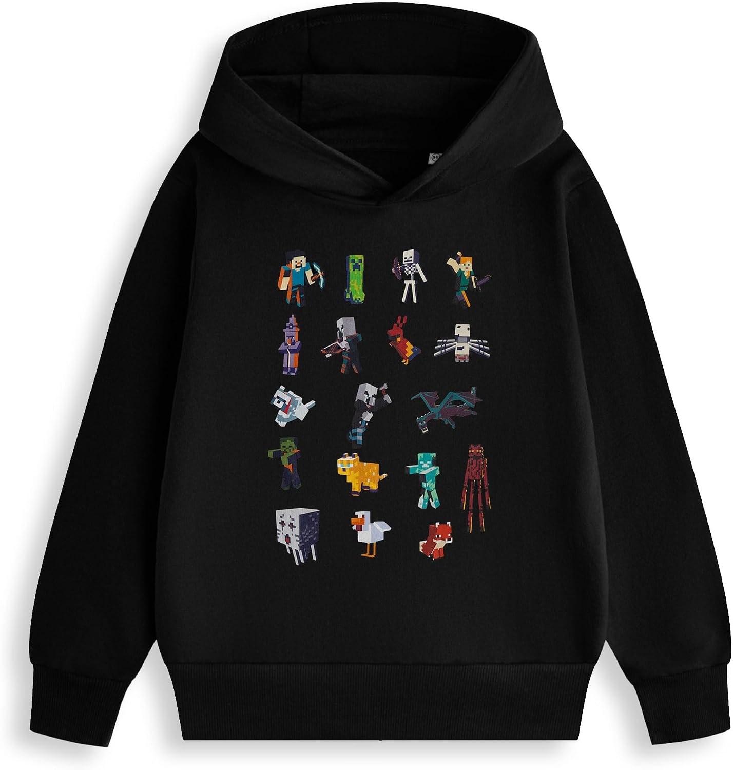 Minecraft Various Characters Boys Black Hoodie Long Sleeve Pullover for Gaming Events & Casual Wear | Classic Gamer Jumper