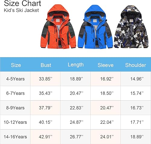 Miniatura 7 de Pursky Chaqueta de esquí impermeable para niños, abrigos de nieve de invierno, abrigos de forro polar parka