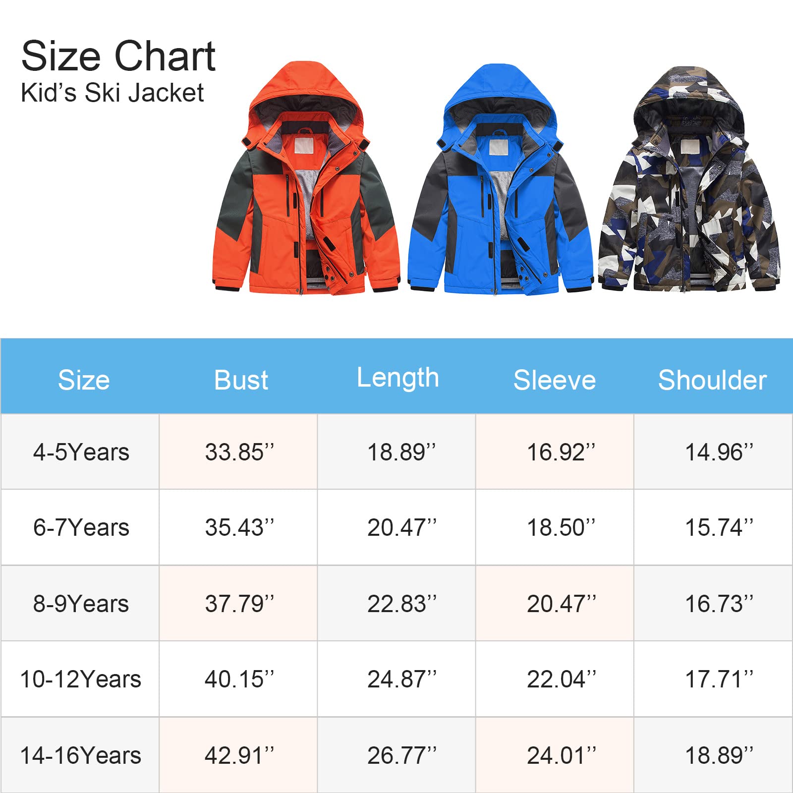 Pursky Chaqueta de esquí impermeable para niños, abrigos de nieve de forro polar, parka