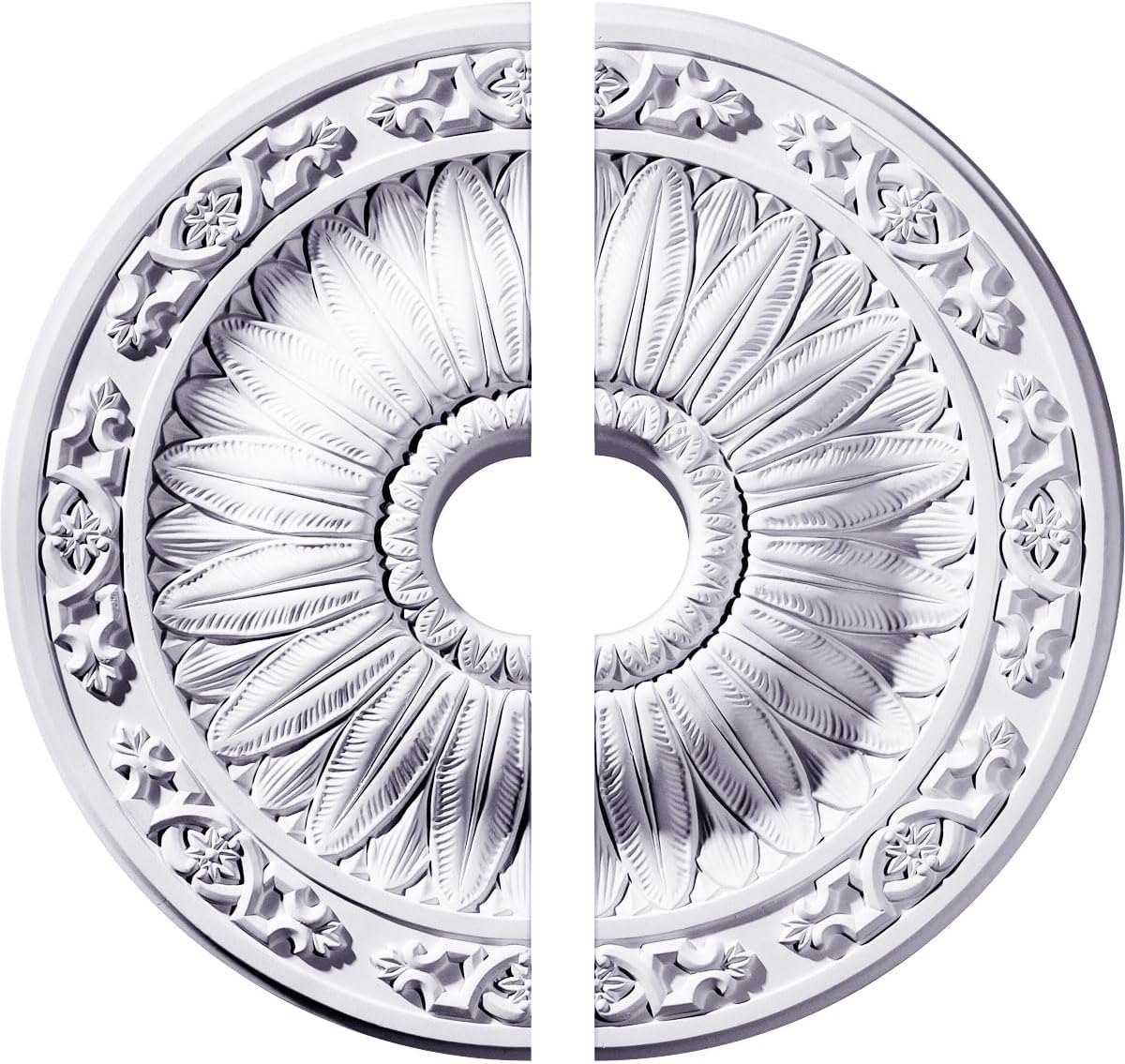 Ekena Millwork CM20LU2-03500 20 1/4"OD x 3 1/2"ID x 1 1/2"P Lunel Ceiling Medallion, Fits Canopies up to 3-3/4", 2 Piece