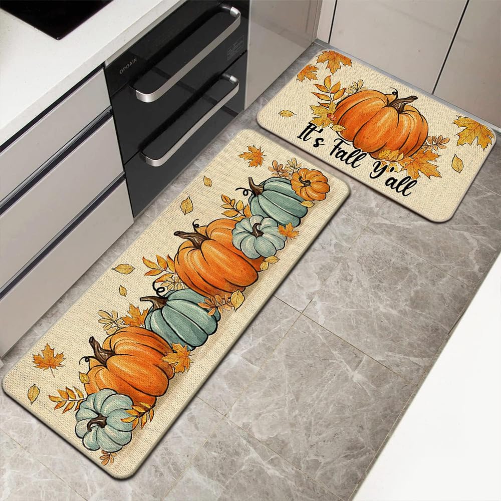 2-teilige Herbst-Fußmatte Mit Kürbis-Design – Bunt, Rutschfest, Waschbar Für Drinnen & Draußen