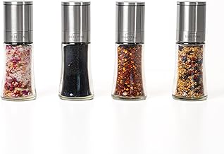 SILBERTHAL Spice Mill Set of 4 Adjustable Ceramic Spice Mills for Aromatization Salt and Pepper Grinder Stainless Steel Glass Unfilled and Refillable