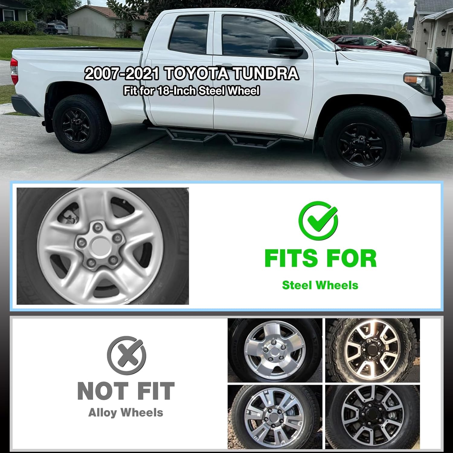 Wheel Skins Covers for 2007-2021 Toyota Tundra Steel Wheels, ABS Plastic Glossy Black 18 Inch Cover Hubcaps for 07-21 Toyota Tundra Set of 4