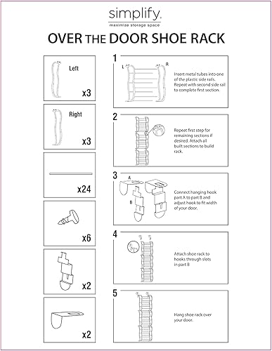 Miniatura 5 de Simplify Zapatero ajustable para colgar sobre la puerta, 36 pares, 12 niveles, en color blanco