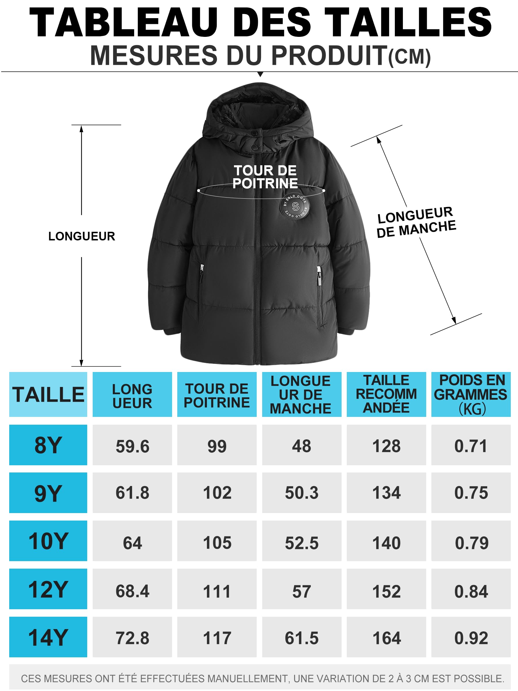 SOLOCOTE Manteau d'hiver pour garçons avec doublure en polaire épais hydrofuge avec capuche Parka pour enfants