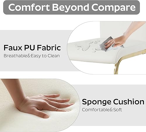 Miniatura 7 de Juego de mesa de comedor moderno de 51" de 5 piezas para 4, mesa rectangular de vidrio con 4 sillas tapizadas en cuero, con capacidad para 4 Blanco