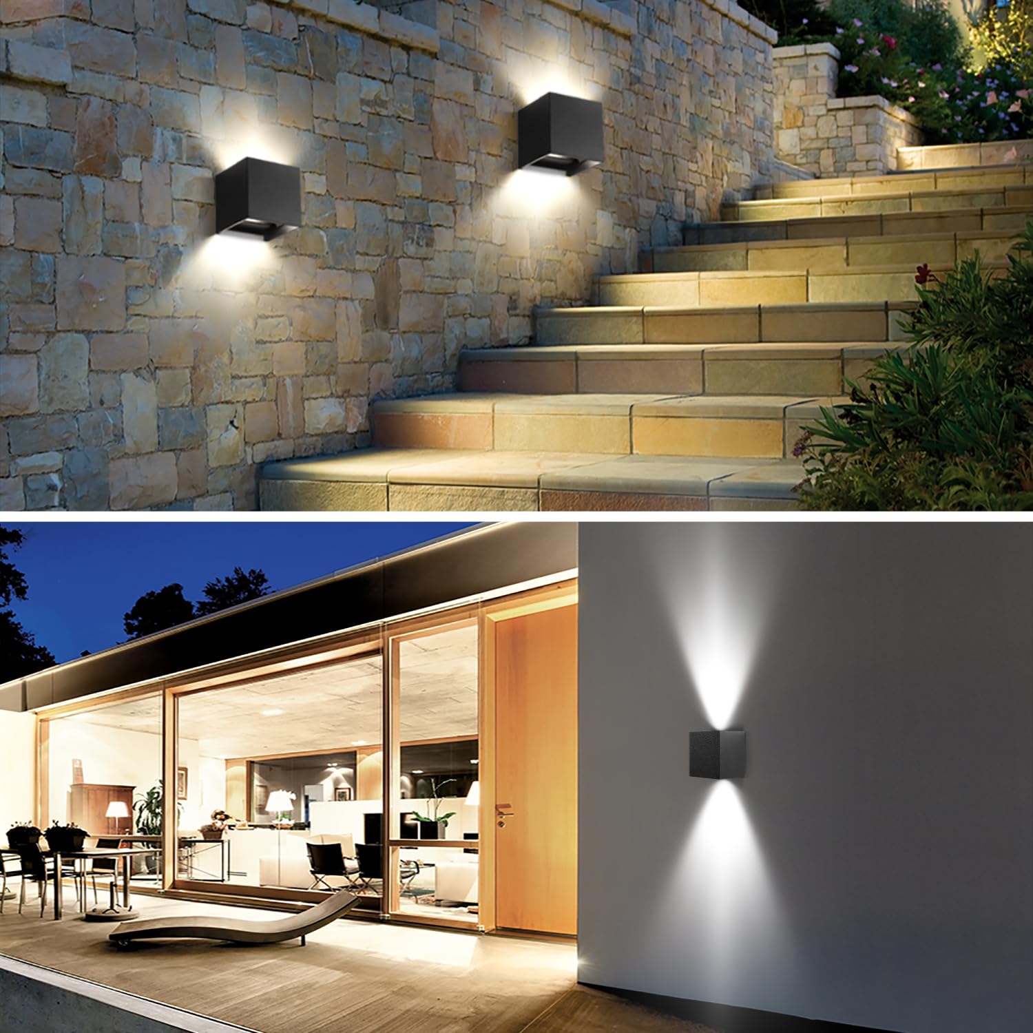 Aplique Pared Exterior 12W 6500K Luz Blanca Fría Apliques LED Exterior Impermeable IP65 2 Piezas Ángulo Ajustable Lámparas de Pared Negro para Dormitorio,Patio