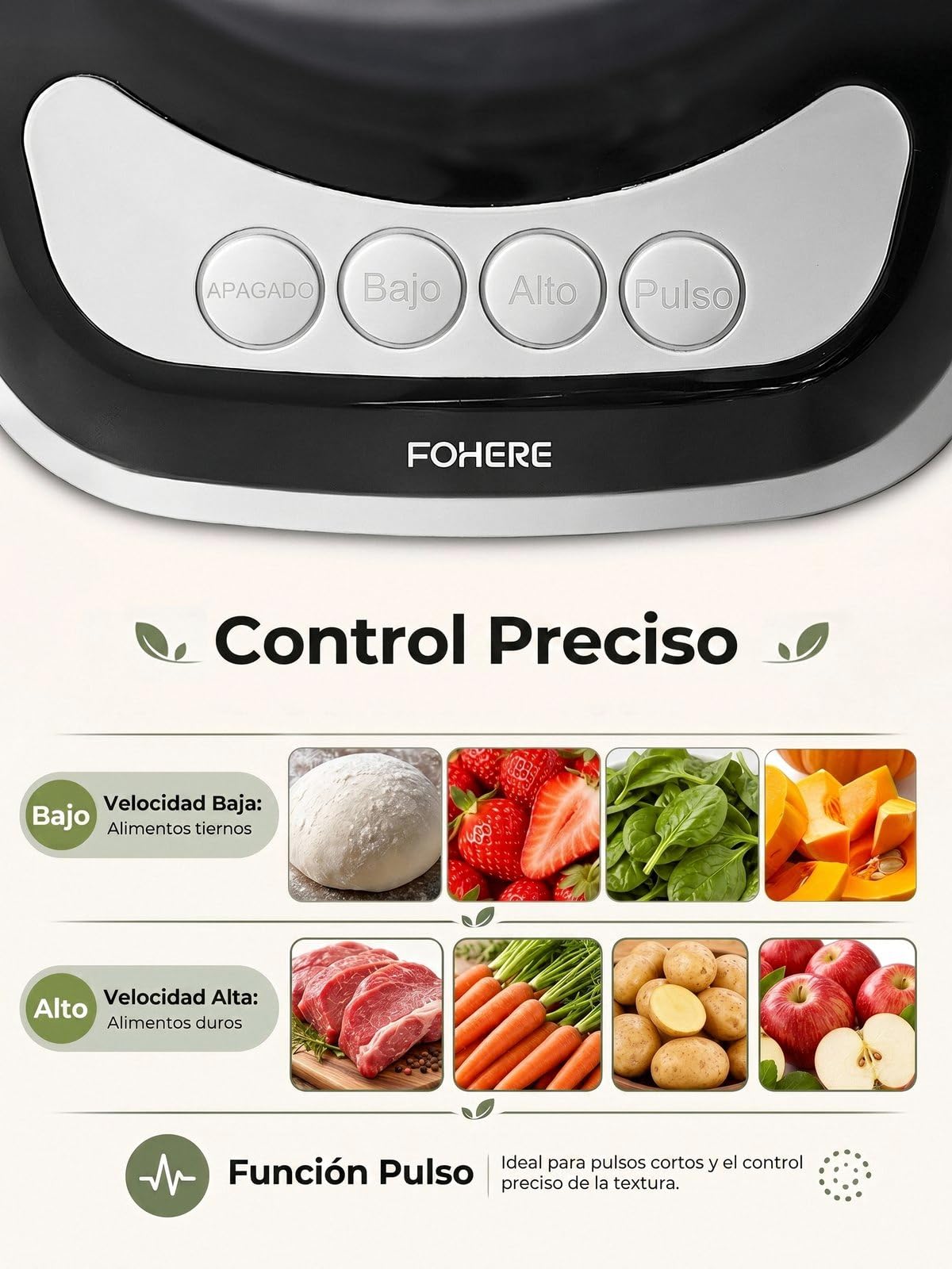 Robot de Cocina 2,3 L, Boca de Alimentación Grande 2 en 1 | Procesador de Alimentos 3 Vel. , Acero Inoxidable, Picar, Rallar, Hacer Puré, Amasar, fácil de limpiar para uso doméstic