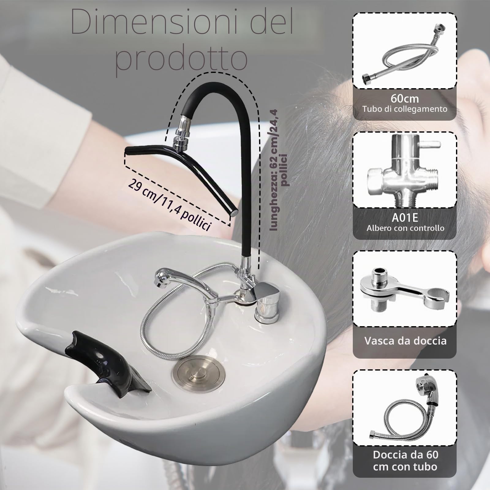 Soffione Doccia a Cascata Head Spa, Rubinetto A Cascata Spa della Testa Regolabile Supporto per Doccia con Circolazione Dell'acqua e Tubo Flessibile 60 cm per Shampoo Cura dei Capelli