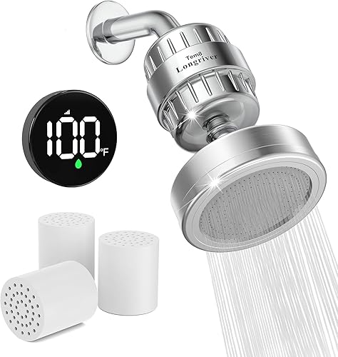 Miniatura 9 de Tem8 - Accesorio de filtro de ducha de baño con pantalla de temperatura inalámbrica, purificador de agua dura 99.99 % elimina el cloro y los metales