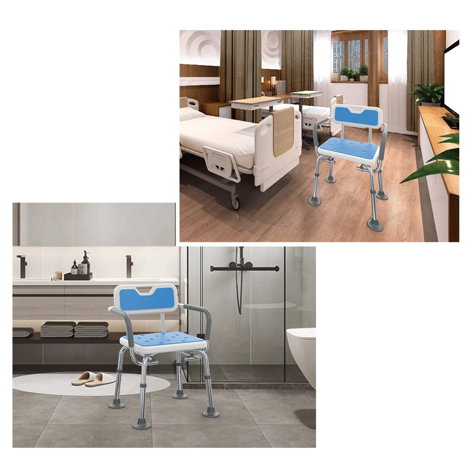 Silla De Ducha para Bañera con Respaldo Y Reposabrazos, Asiento De Baño De Aluminio, Taburete De Ducha Multifuncional Ajustable En 5 Niveles De Altura, Alfombrillas Antid