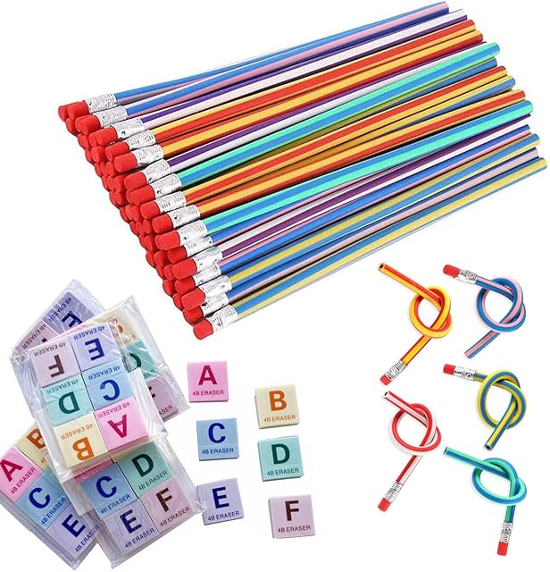 LONGSHUNXING 84PCS Soft Flexible Bendy Pencils,42Pcs Multicolor Soft Flexible Bendy Pencils, 42Pcs Erasers Magic Bend Toys Party Favor Supplies for Family School Class