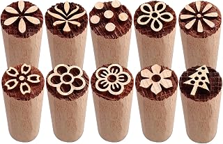 10 Stück Holzstempel für Töpferei Säulen-Holzblock-Stempel mit Blumenmustern for Ton zylindrische Holzblockstempel für Keramikton geeignet für Scrapbooking Tortendekoration (1,5 x 5 cm)