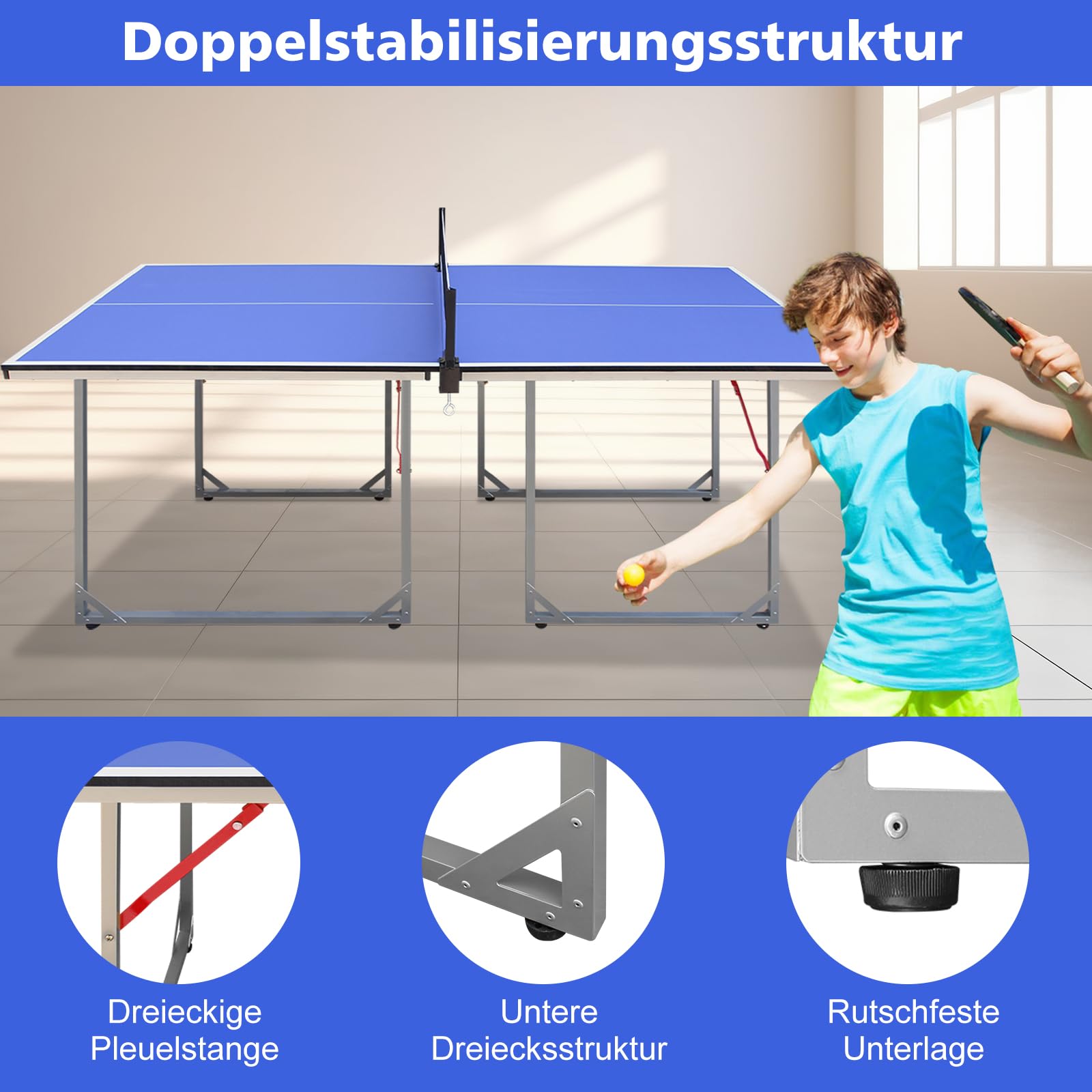 Table de ping-pong pliable, 182 cm x 91 cm, taille moyenne, set de table multifonction, avec filet, 2 raquettes de tennis de table et 3 balles