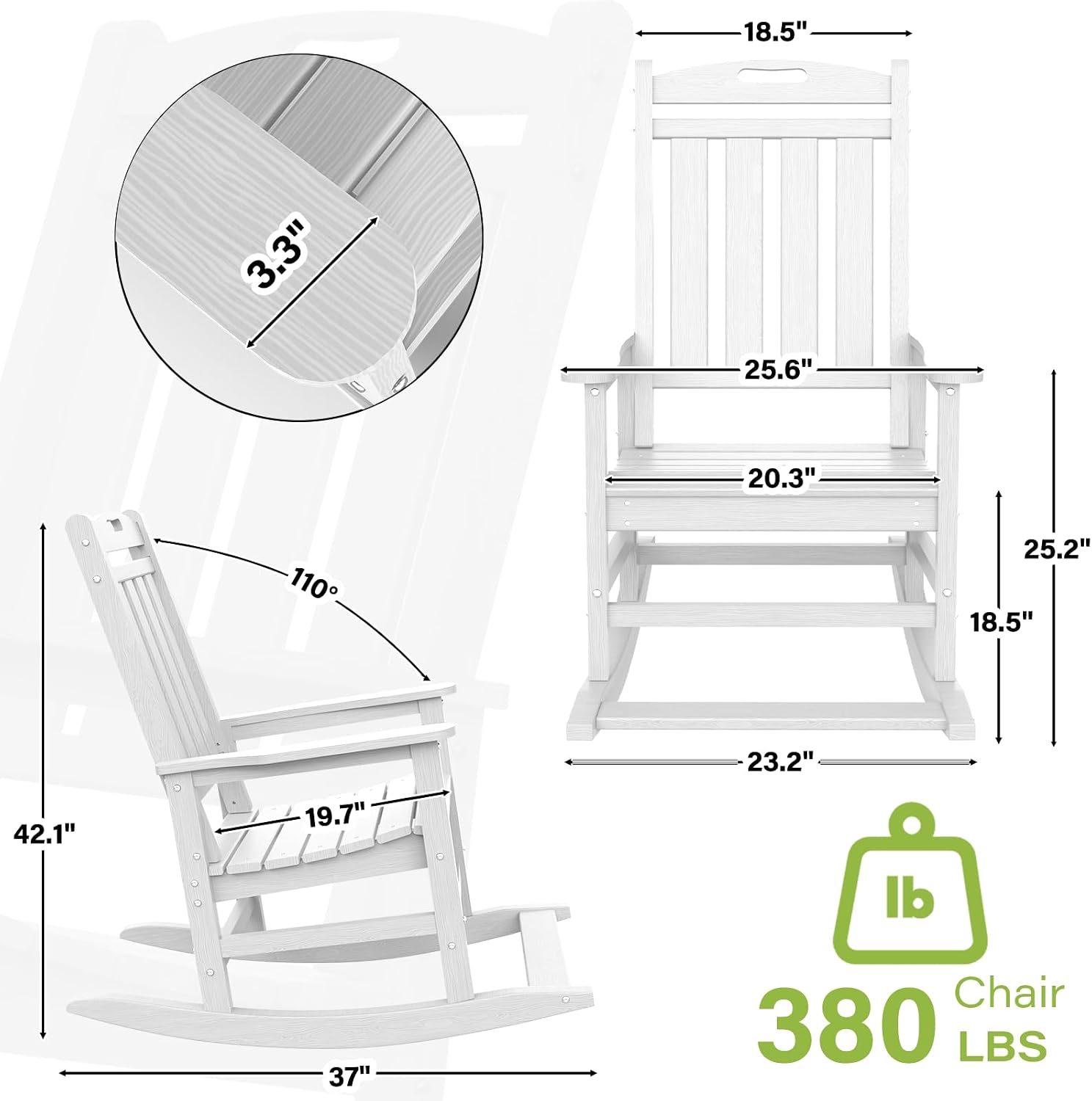 Ayge Patio Rocking Chair Set of 2，HDPE Outdoor Rocking Chair for for Garden,Porch,Lawn,Yard,White