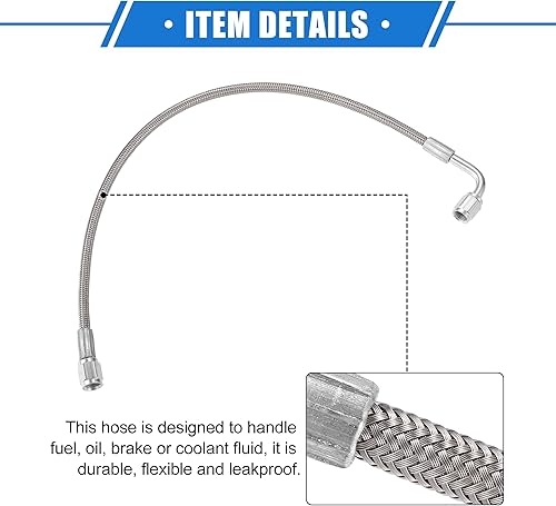 Vista 68 de AN3 - Línea de alimentación de aceite turbo de acero trenzado de 90 grados a extremo de manguera recto, turbocompresor remoto de 24 pulgadas, línea