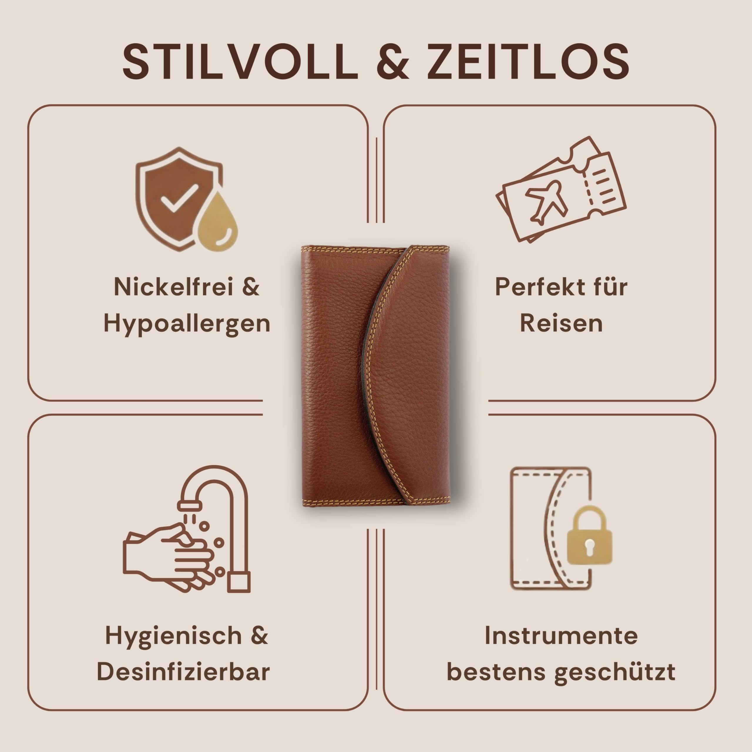 nippes Solingen Classic Premium Maniküre Set, Echt Leder-Nageletui, Edelstahl Instrumente nickel- und rostfrei, Nagelset mit Nagelschere, Hautschere, Pinzette, Nagelzange, Nagelfeile und mehr