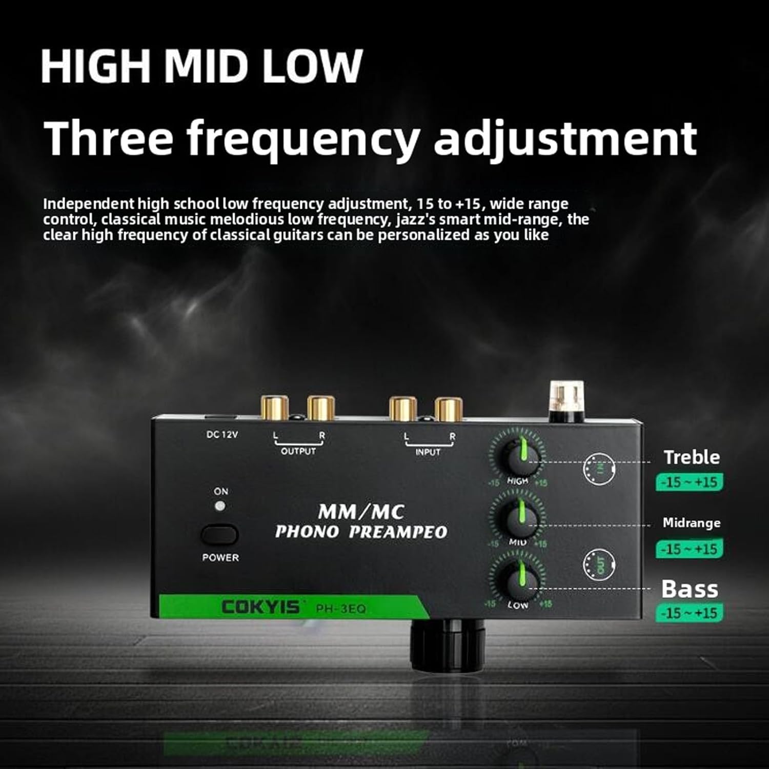 Tangxi Phono Preamp for Turntable, Mini Audio Preamplifier with 3.5mm Headphone Output, 5 Pin XLR Input/Output, 3 Band Equalization, Low Noise, for MM MC Record Player (US Plug)