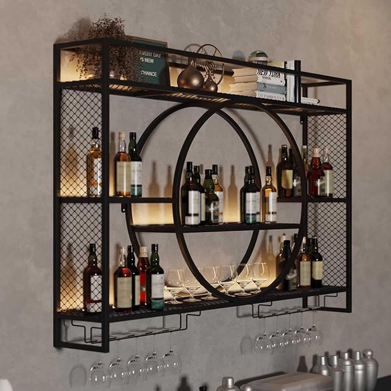 Étagère murale pour verres à vin flottante en bois suspendue pour bouteilles