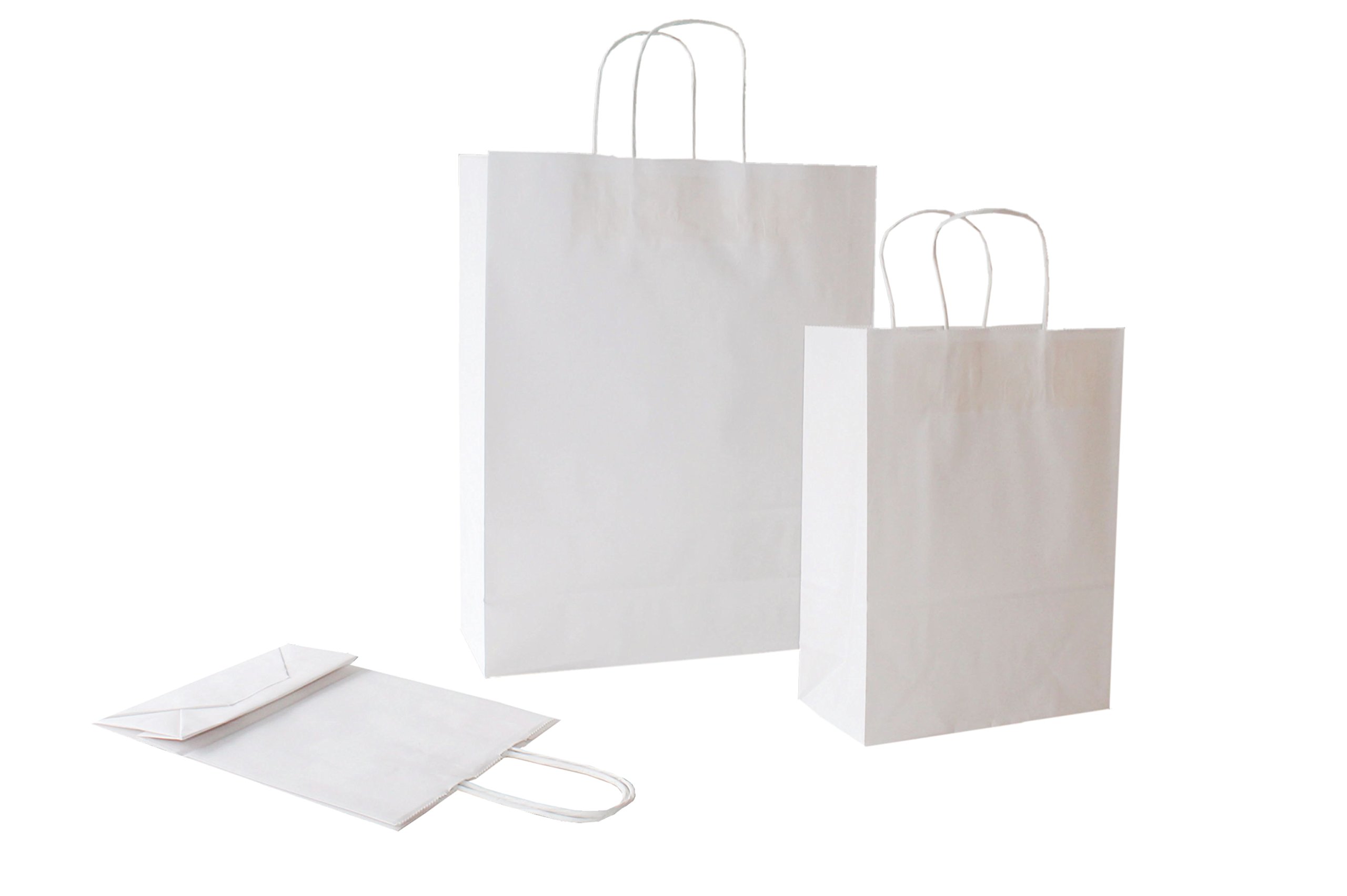 PGV Sacchetti Di Carta Bianchi Con Cordoncino - 25 Pezzi 22x10x29 Cm - Robusti E Ideali Per Negozi E Regali