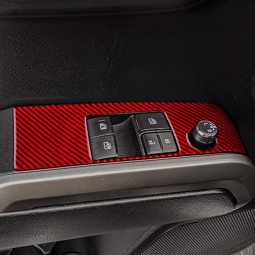 Miniatura 5 de AIRSPEED Adhesivo de fibra de carbono para cubierta del panel de control de elevación de la ventana de la puerta del automóvil, ajuste interior Rojo