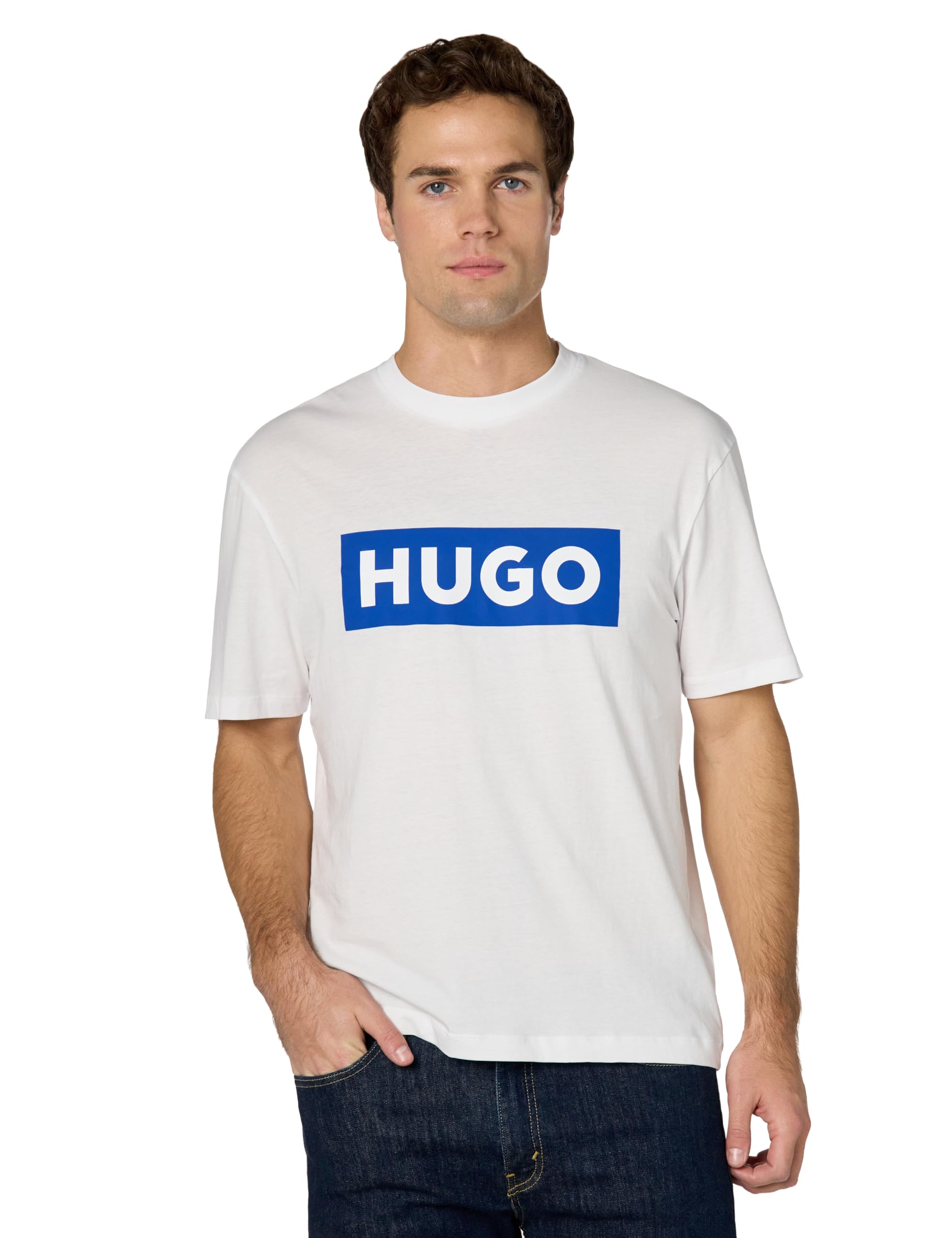 

                                                    HUGO Logo Stripe Cotton Crew Neck T-Shirt White Sa