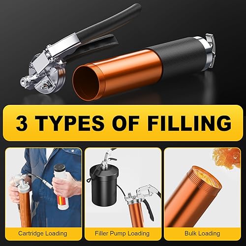 Miniatura 8 de Fantictas Kit de pistola de engrase, 8000 PSI pistola de engrase a prueba de fugas con acoplador de bloqueo, manguera flexible de resorte de 18