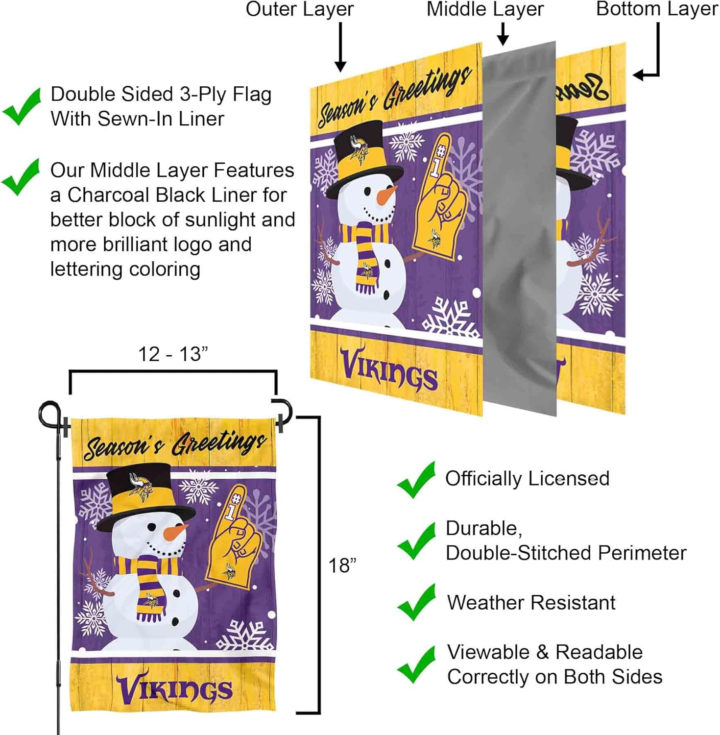 Minnesota Vikings Holiday Winter Snow Garden Flag Double Sided Banner - Image 6